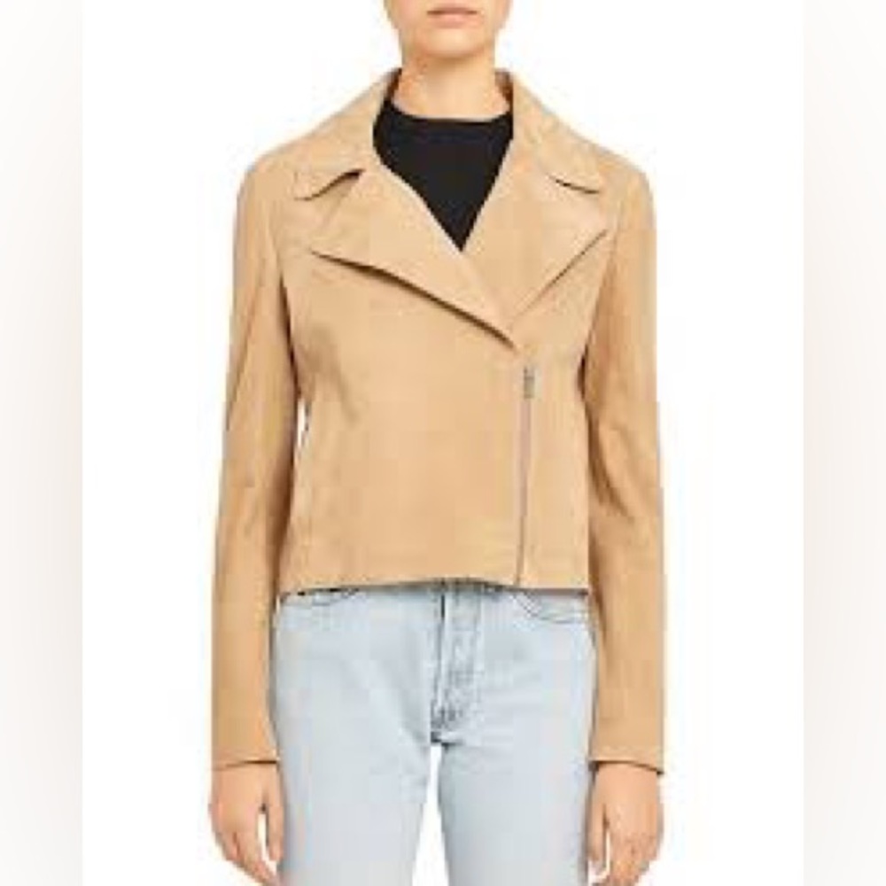 NWT Theory Suede Moto Jacket in Taupe - Picture 12 of 14